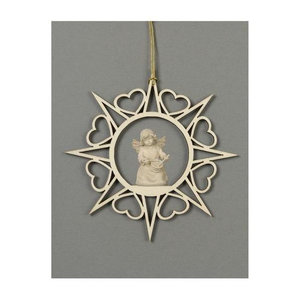 Star with hearts-Bell angel with drum - natural wood