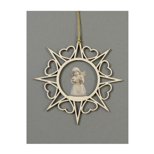 Star with hearts-Bell angel with bird - natural wood