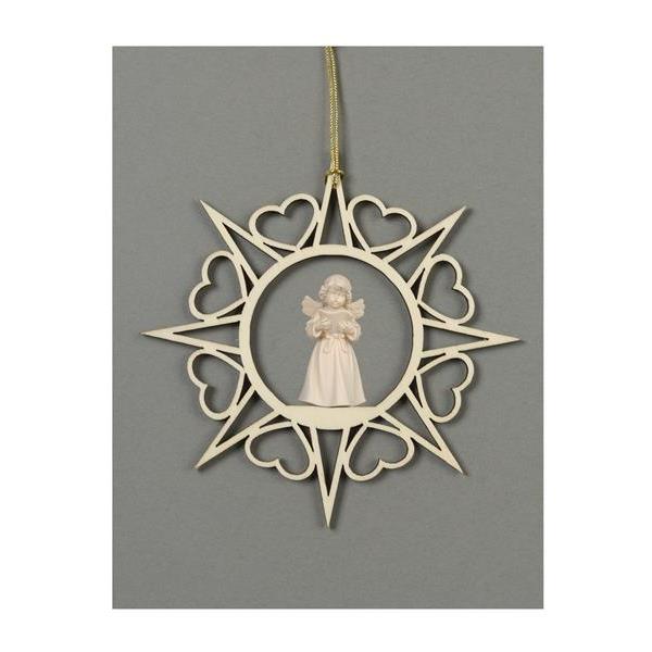 Star with hearts-Bell ang.stand.with notes - natural wood