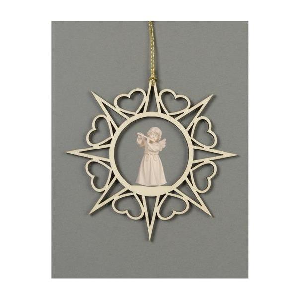 Star with hearts-Bell ang.stand.with flute - natural wood