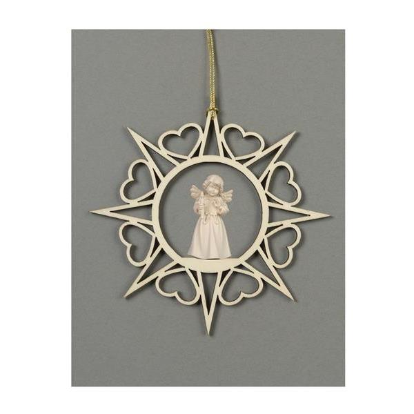 Star with hearts-Bell ang.stand.with candle - natural wood