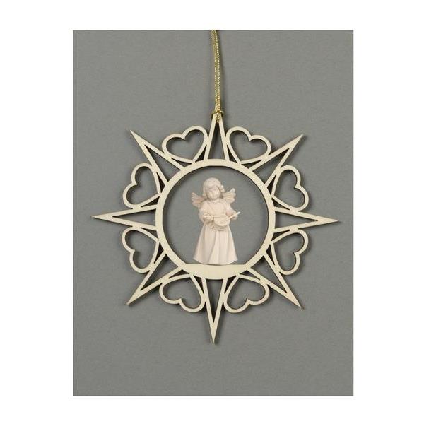 Star with hearts-Bell ang.stand.with drum - natural wood