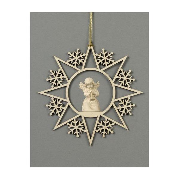 Star with snowflakes-Bell angel with trumpet - natural wood