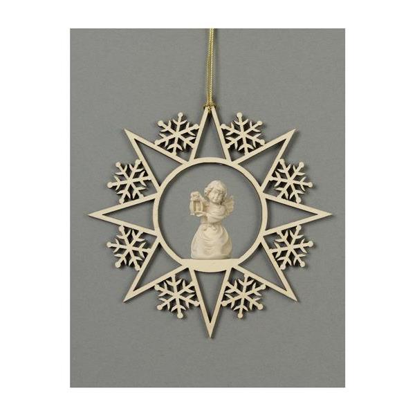 Star with snowflakes-Bell angel with lantern  - natural wood