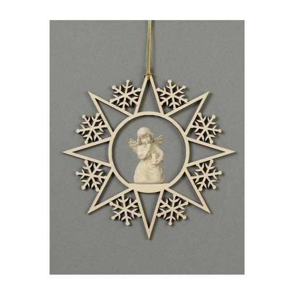 Star with snowflakes-Bell angel with book - natural wood