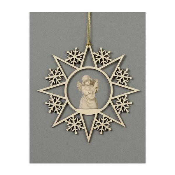Star with snowflakes-Bell angel with guitar - natural wood