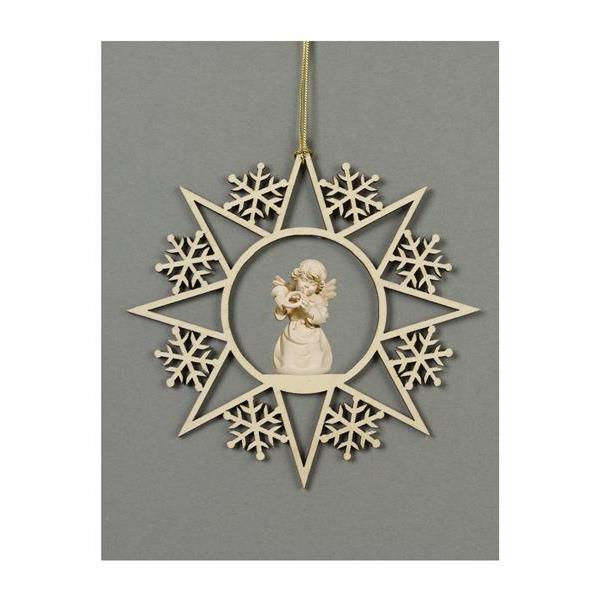 Star with snowflakes-Bell angel with horn - natural wood