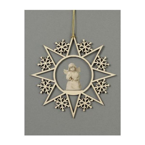 Star with snowflakes-Bell angel with heart - natural wood