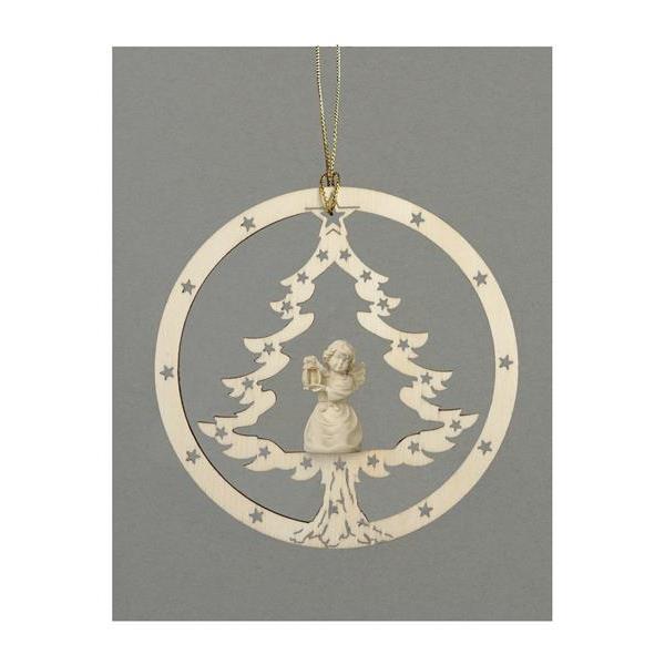 Tree-Bell angel with lantern  - natural wood