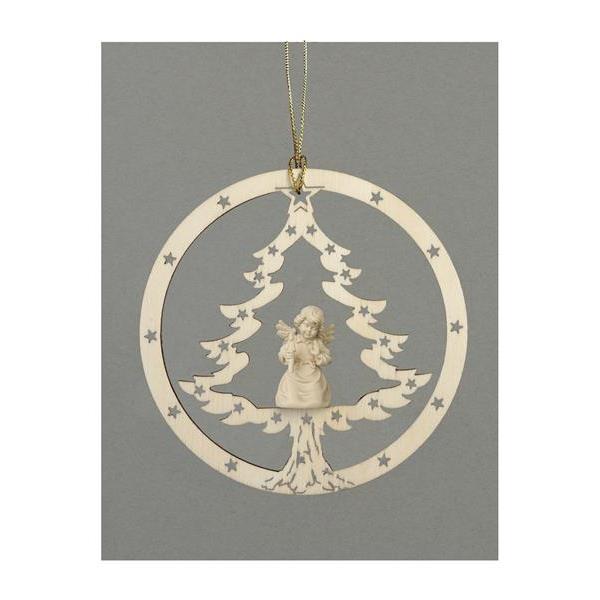 Tree-Bell angel with candle - natural wood