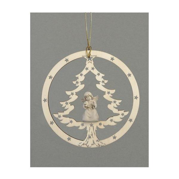 Tree-Bell angel with bird - natural wood