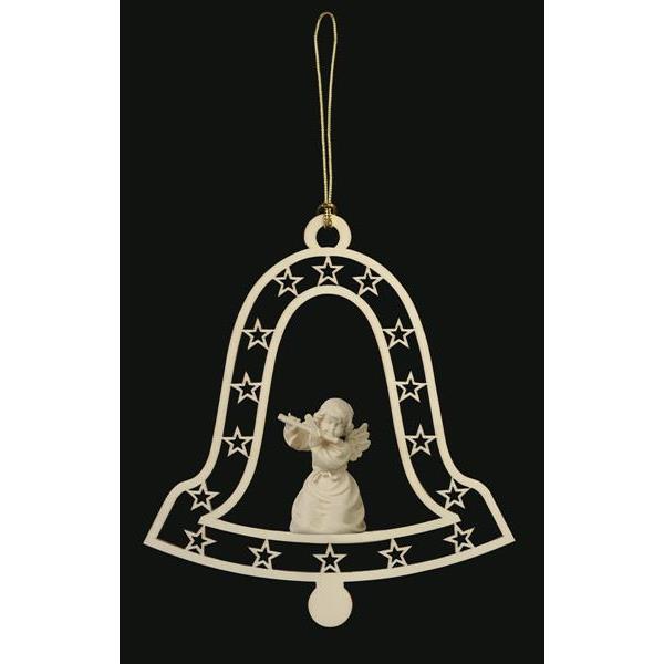 Bell-Bell angel with flute - natural wood