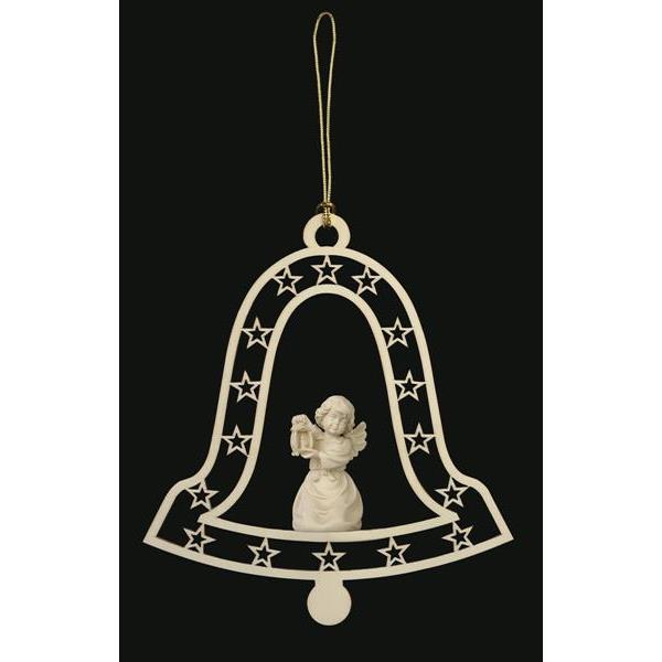 Bell-Bell angel with lantern  - natural wood