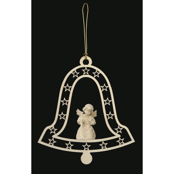 Bell-Bell angel with candle - natural wood