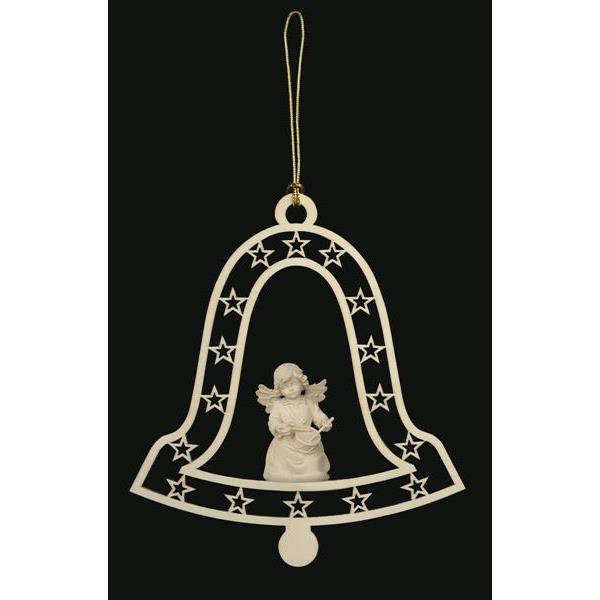Bell-Bell angel with drum - natural wood