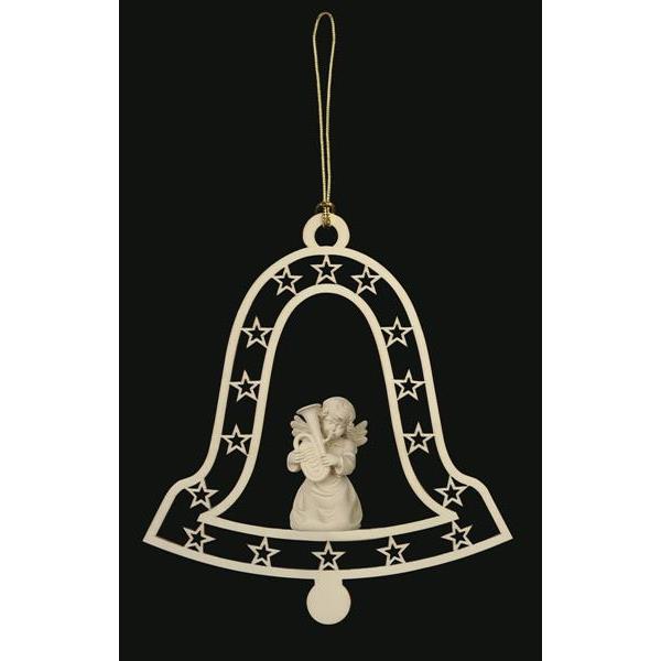 Bell-Bell angel with tuba - natural wood