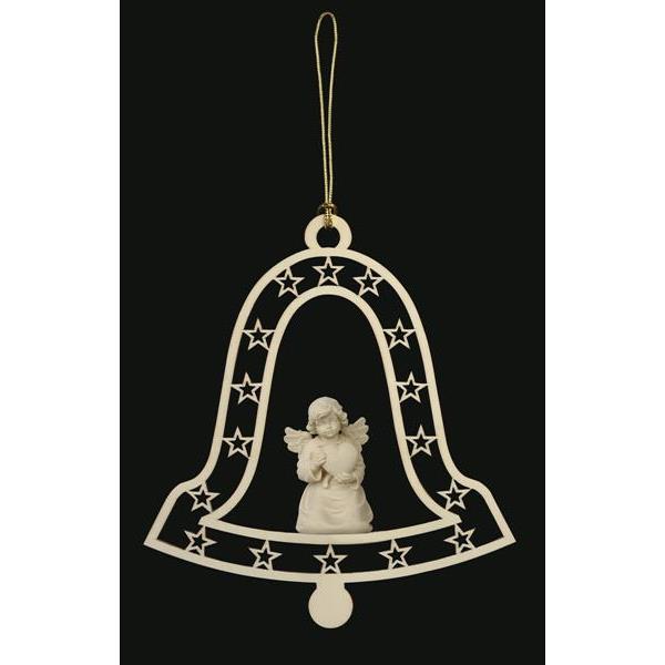Bell-Bell angel with heart - natural wood