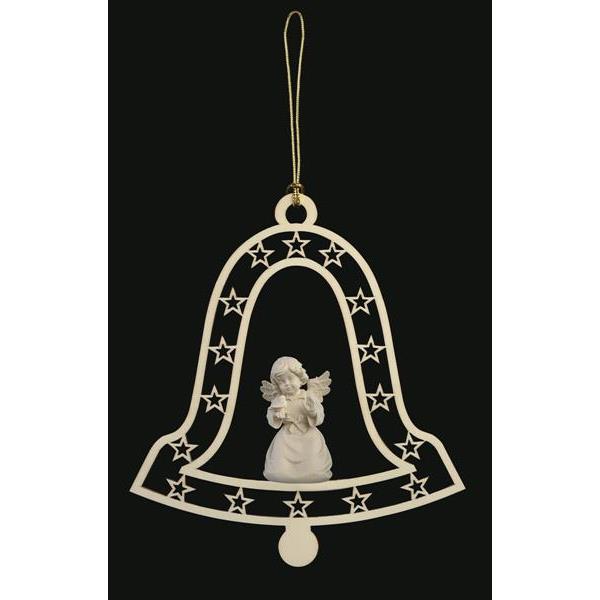 Bell-Bell angel with bird - natural wood