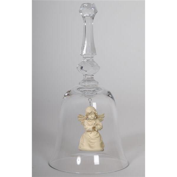 Crystal bell with Bell angel praying - natural wood