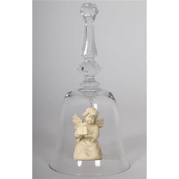 Crystal bell with Bell angel parcel - natural wood