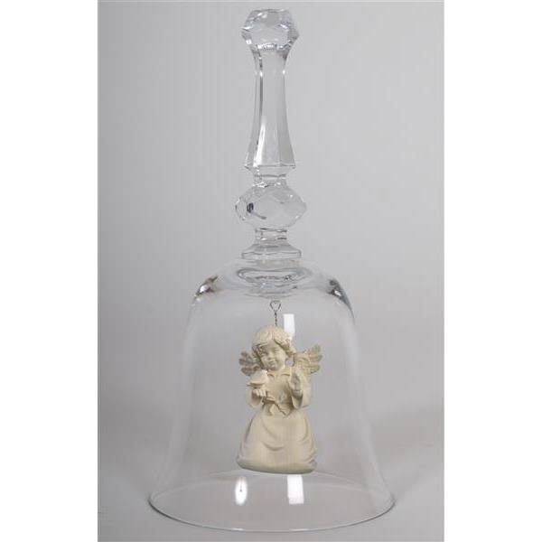 Crystal bell with Bell angel bird - natural wood