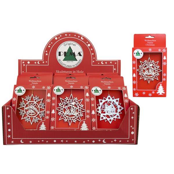 Expositor con 12 piezas - Decoraciones navideñas láser - natural
