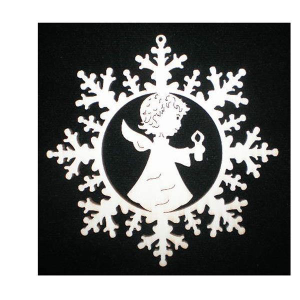 Estrella de nieve con angelito y vela - natural